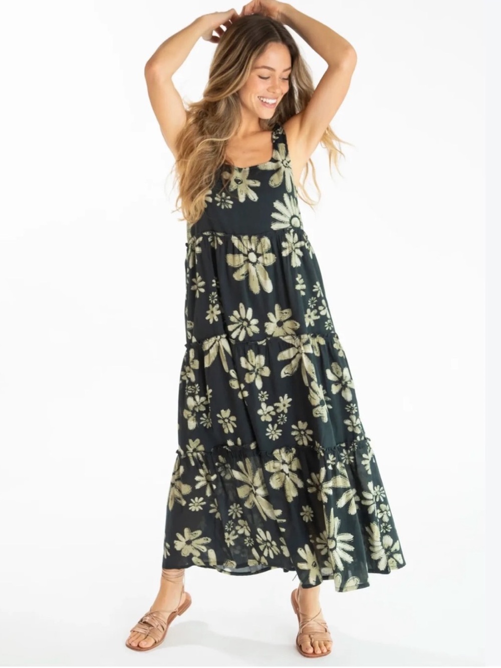 Natural Life Adele 100% Cotton Floral Maxi Dress Size Large